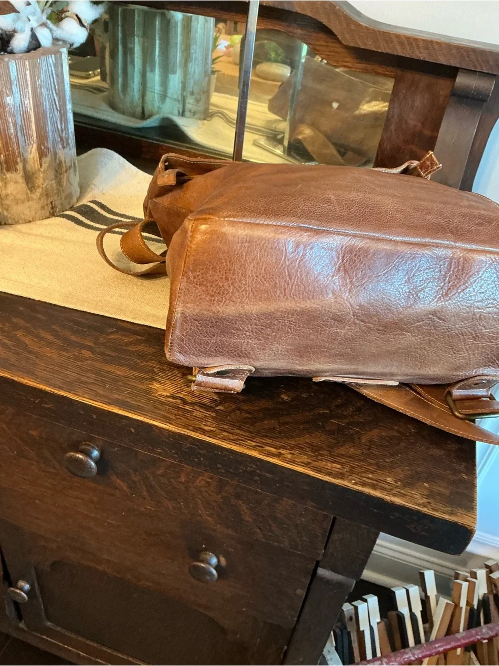Bed Stu Leather Unisex Howie Flapover Leather Backpack Tan Rustic Retail $365